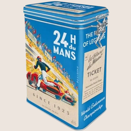 24h Le Mans - Racing Poster Blue Clip Top Tin - 24h Le Mans poster design on a practical tin, perfect for motorsport fans.
