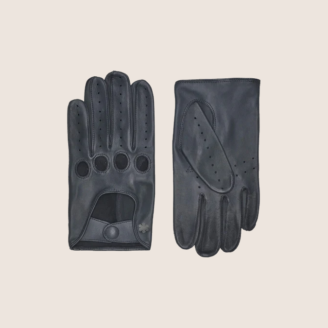 FREDERIK - Grey - Refined gray genuine leather driving gloves that combine elegance and functionality.
