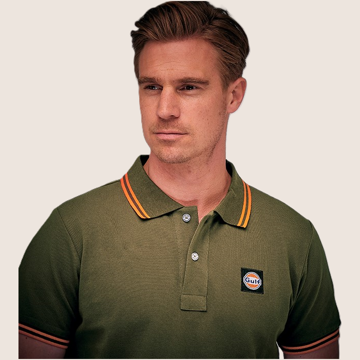 Gulf Polo (Olive) - Gulf Polo in olive color, ideal for both casual and racing looks