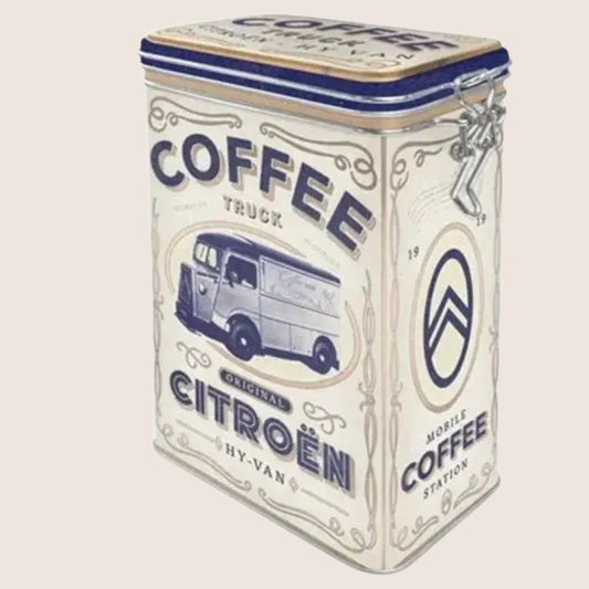 Citroën - Coffee Truck Clip Top Tin - Citroën Coffee Truck design on a storage tin, classic and stylish.