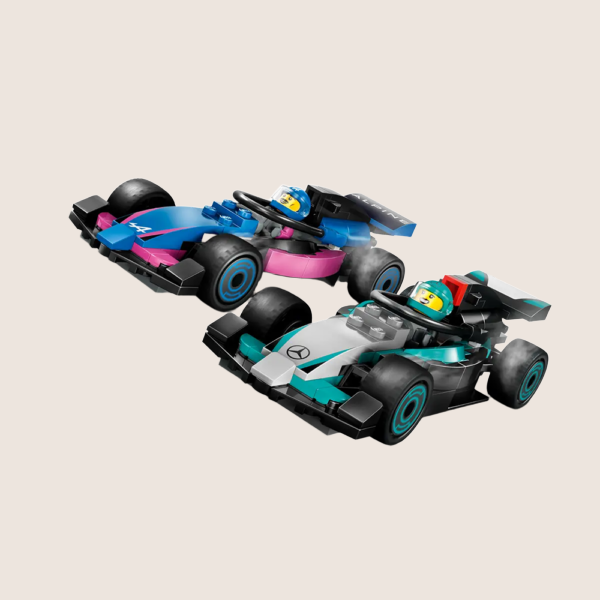 LEGO City F1 Garage Mercedes AMG & Alpine Cars - LEGO set with Formula 1 garage and 2 F1 racers from Mercedes-AMG and Alpine.