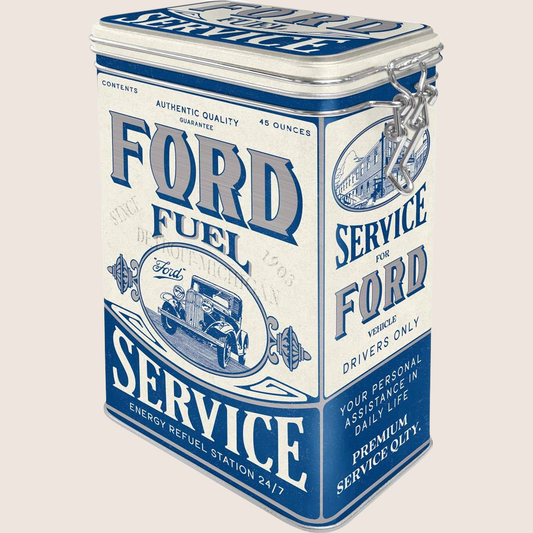 Ford - Fuel Service Clip Top Canister - Ford Fuel Service inspired storage canister, retro and stylish.