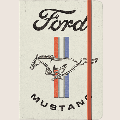 Ford Mustang "Horse and Stripes" Notebook from Nostalgic Art - stylish notebook with classic Mustang motif, perfect for car enthusiasts and fans of American car culture.