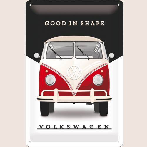 Volkswagen "Good in Shape" Metal Sign 20×30 cm from Nostalgic Art - retro-inspired metal plate with classic VW design and positive message. Perfect for the garage or as a decorative statement piece.