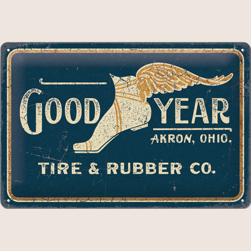 Goodyear - Wing Foot Logo 1901 Tin Signs 20x30cm - Classic Goodyear metal sign, ideal for collectors.