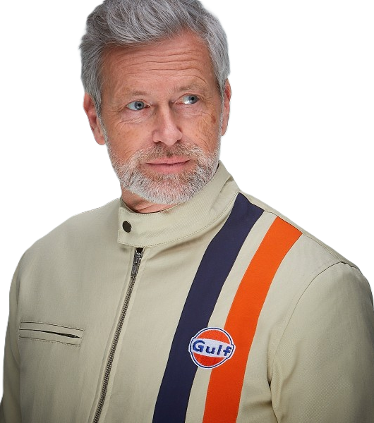 Gulf Delaney Blouson Light Beige - Stylish men's jacket in light beige with iconic Gulf racing details. Inspired by classic motorsport and the Steve McQueen look.