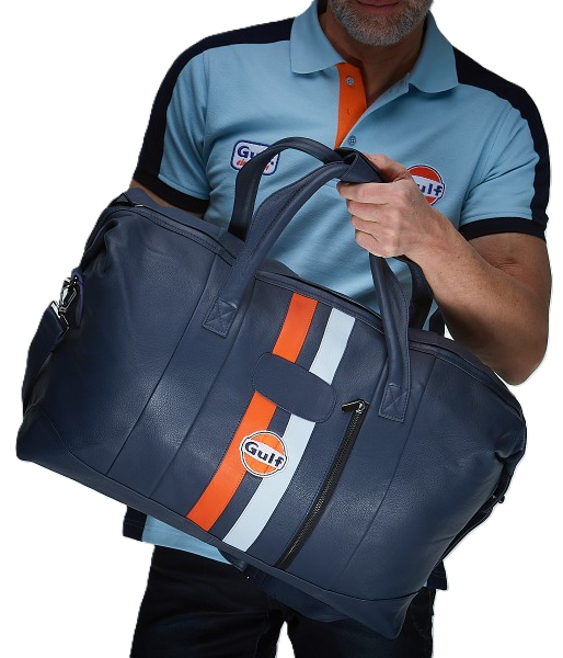 Gulf Leather Travelbag Navy Large - Large and spacious travel bag in navy blue leather with iconic Gulf details. Ideal for longer trips with both style and functionality.