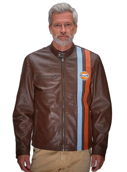 Gulf Roadmaster Choco leather jacket from GrandPrix Originals in brown with classic Gulf details