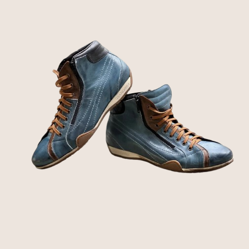 GPO Hi-Top Sneakers Monza - Indigo blue high-top sneakers inspired by classic motorsport. Comfortable and stylish with a vintage racing look.