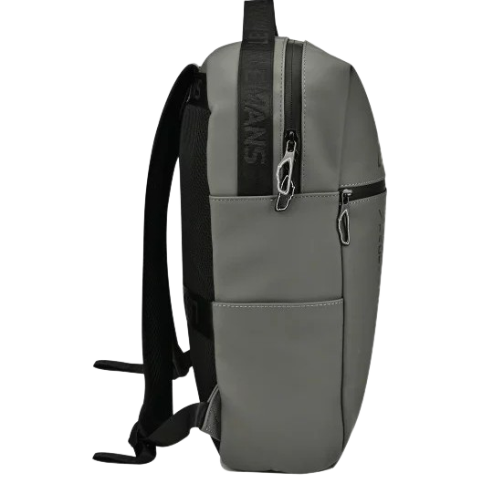 Racing Backpack - 24H Le Mans (Gray): Stylish and durable backpack in gray with iconic Le Mans details and track corner print. Made of water-repellent polyurethane with suede lining, adjustable straps and measures 29 x 13 x 43 cm - perfect for everyday use and travel.
