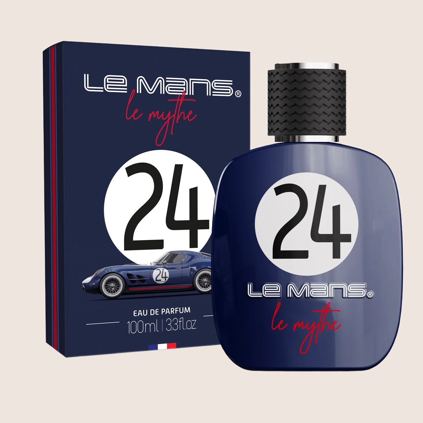 Perfume Le Mythe - 24H Le Mans: Eau de Parfum in a 100 ml bottle, created in collaboration with French perfume house Corania. The fragrance opens with fresh notes of grapefruit and aquatic elements, followed by a heart of sage and lavender, and finishes with a deep base of oakmoss. An aromatic tribute to the intensity and elegance of the world's most famous long-distance race.