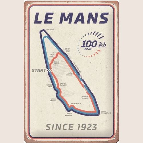 Nostalgic-Art 24H Le Mans 100th Anniversary Sign - Decorative metal sign celebrating the 100th anniversary of the legendary 24-hour Le Mans race. Perfect for motorsport fans and collectors.