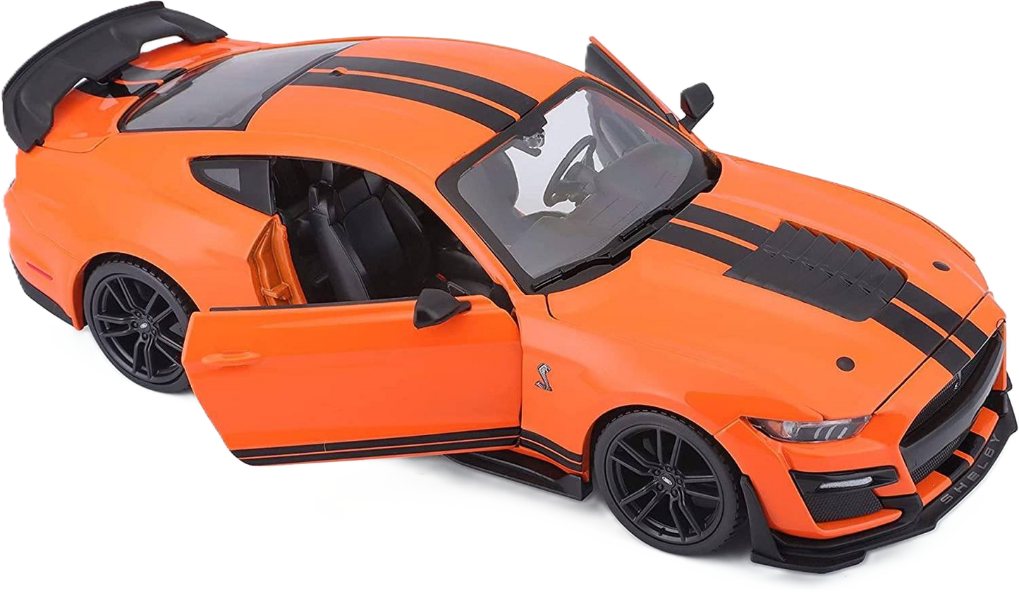 Maisto Ford Mustang Shelby GT500 1:24 car model in blue with white stripes and authentic muscle car style