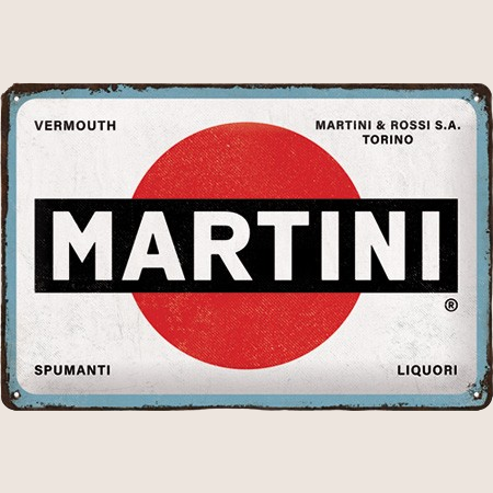 Martini - Logo White Tin Signs 20x30cm - Retro Martini logo metal sign, perfect for garage or bar.