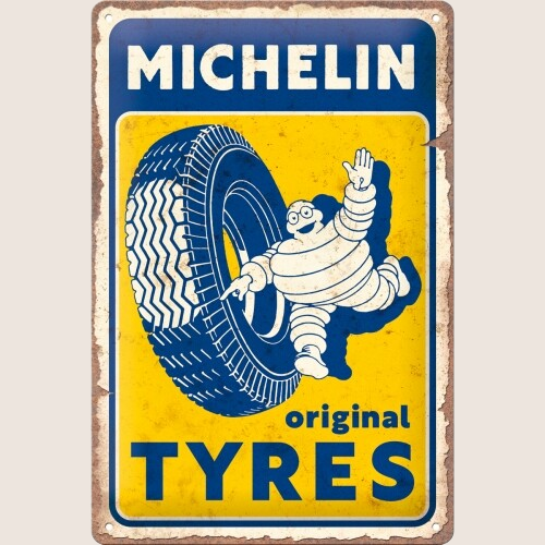 Michelin-Original Tyre 20x30 Sign - Vintage Michelin tire advertising sign in metal, ideal for the workshop.