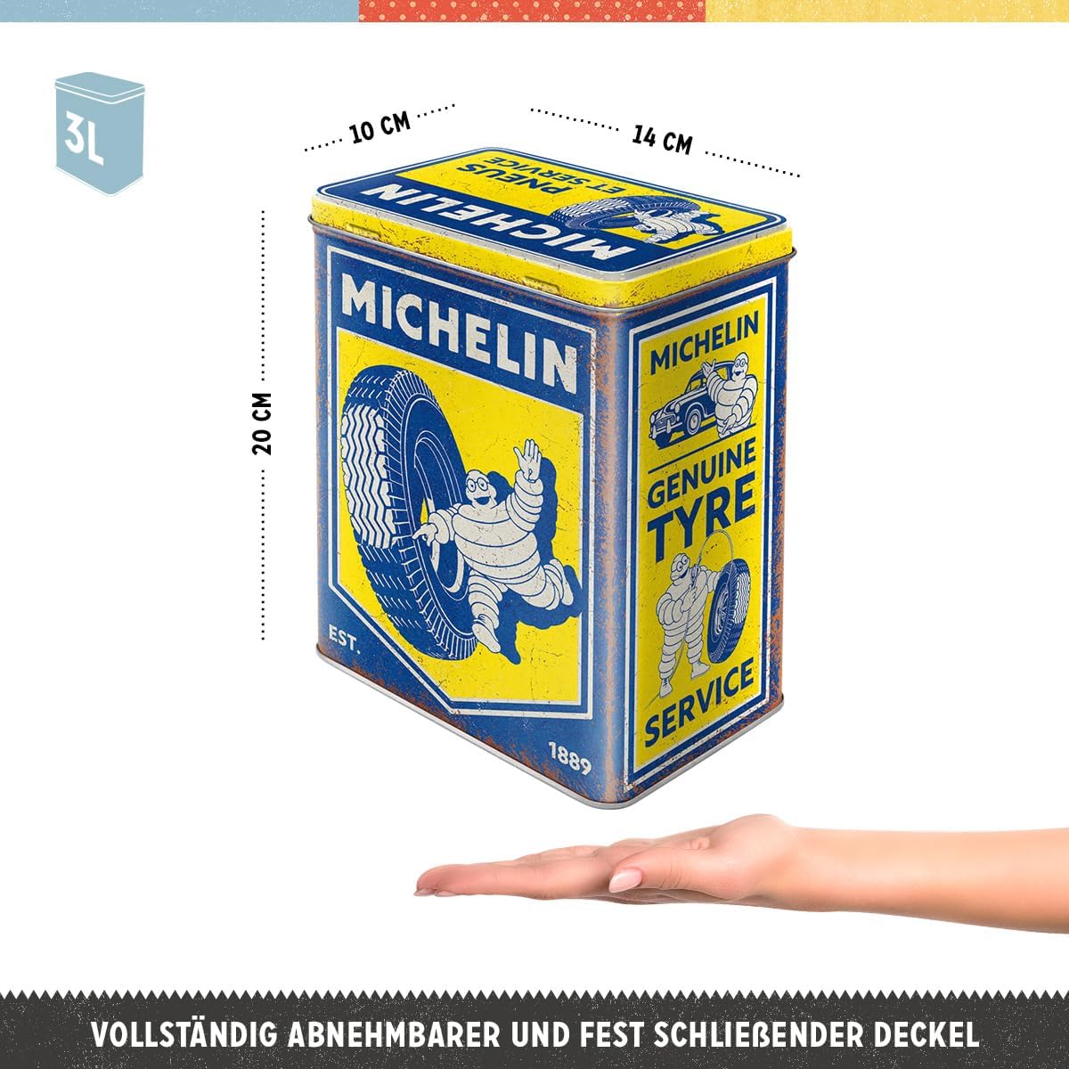 Michelin Pneus et Services Tin - Vintage Michelin storage tin with iconic tire service design, ideal for collectors.