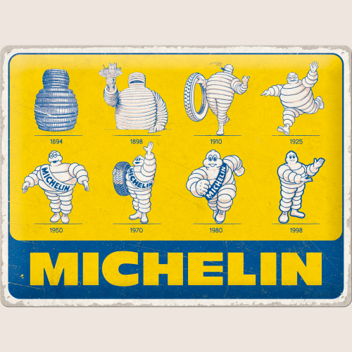 Michelin - Logo Evolution 30x40 - Historical Michelin logo sign, perfect for any car enthusiast.