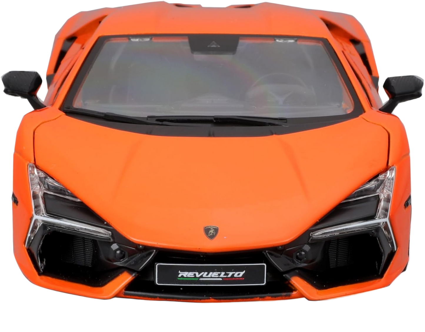 Bburago Lamborghini Revuelto 1:24 - detailed diecast model in orange with open doors and bonnet. Perfect for collectors and motorsport enthusiasts.
