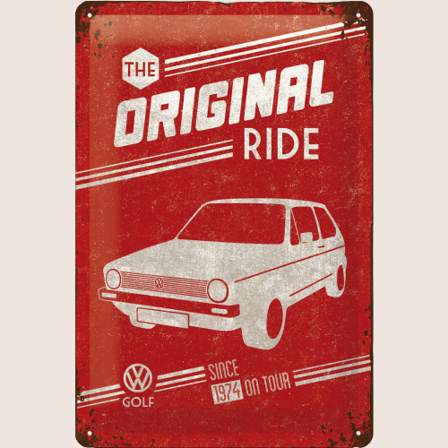 Volkswagen Golf The Original Ride Tin Sign 20x30 cm - Retro metal sign with classic Golf motif. Ideal as a wall decoration for VW fans, garage or collector's corner.