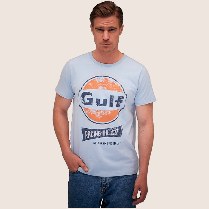 Oil Racing T-Shirt (Gulf Blue) - Gulf Blue Oil Racing t-shirt, perfect for racing enthusiasts.