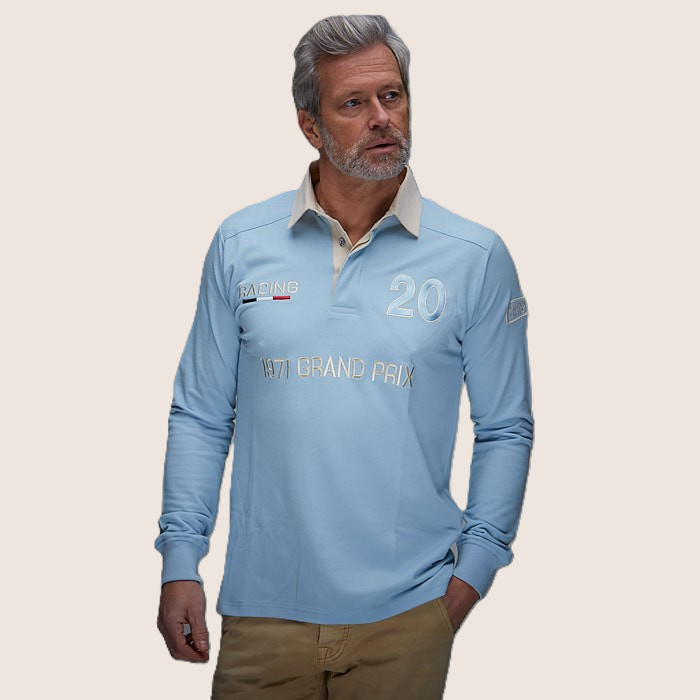 1971 Polo Long Sleeve Light Blue from GPO Originals with classic motorsport-inspired design