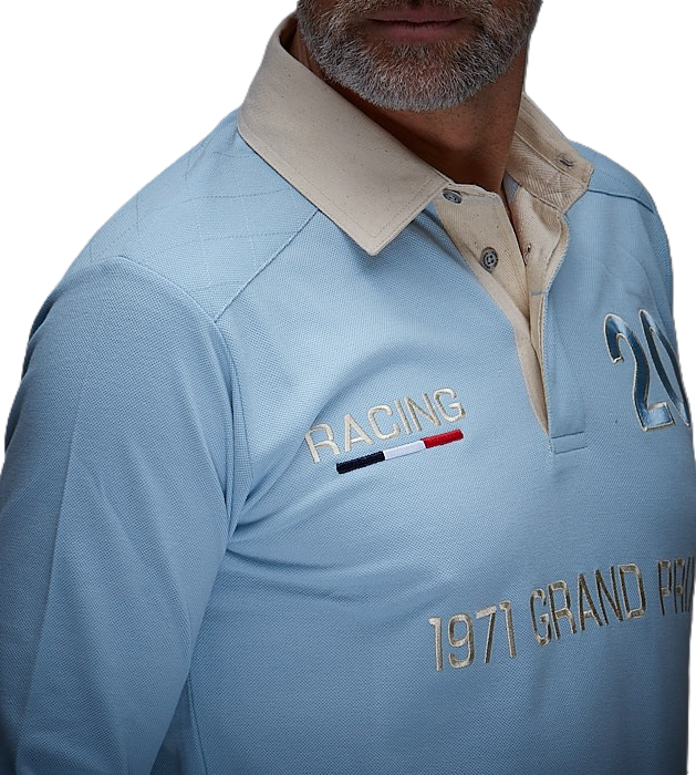 1971 Polo Long Sleeve Light Blue from GPO Originals with classic motorsport-inspired design