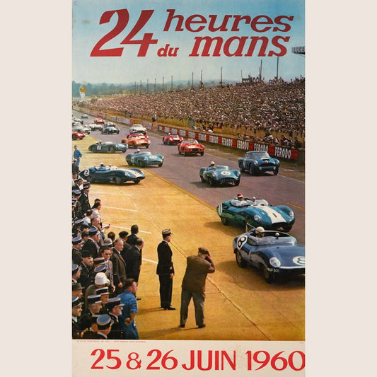 24 Heures du Mans 1960 - Printed Poster (Reproduction): Vintage-inspired reproduction of the official 1960 Le Mans poster. Perfect for wall decoration for motorsport fans and collectors.