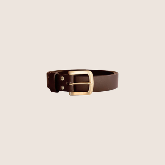 BUCKINGHAM BELT GOLD - Brown - Elegant brown leather belt with gold buckle, ideal for completing a classic look.
