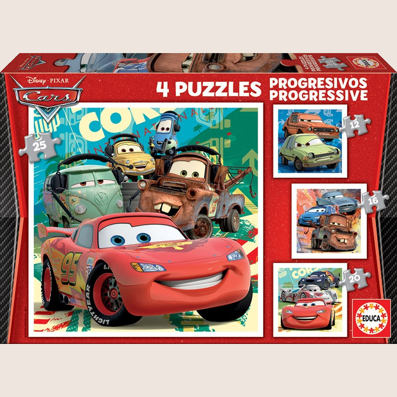 McQueen Educa 12-16-20-25 Cars jigsaw puzzle - Cars jigsaw puzzle with Lightning McQueen, fun and educational activity for kids.