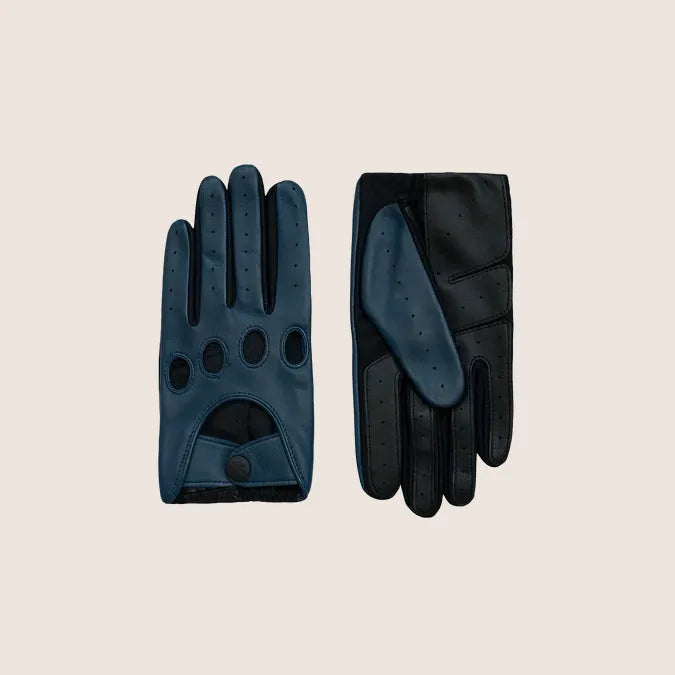 Frederik, Deep Blue / One-Size - Sophisticated deep blue leather driving gloves, ideal for style-conscious drivers.