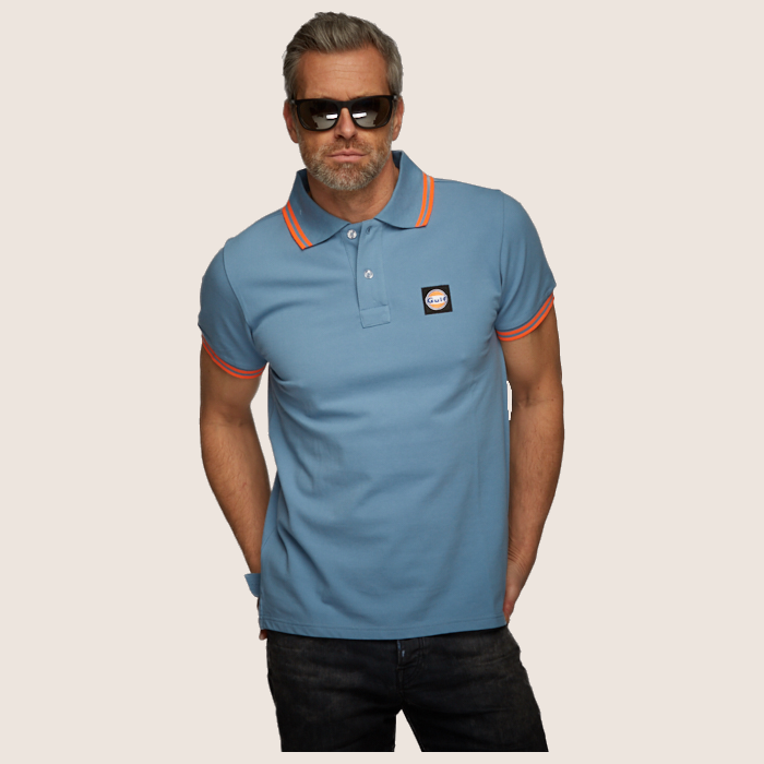 Gulf Racing Team Polo (Cobalt) - Cobalt blue Gulf Racing Team polo, a stylish tribute to motorsport.