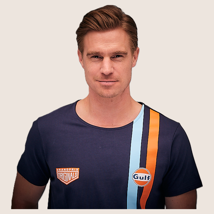 Gulf Stripe T-Shirt (Navy) - Gulf Stripe t-shirt in navy blue, sporty and classic design.