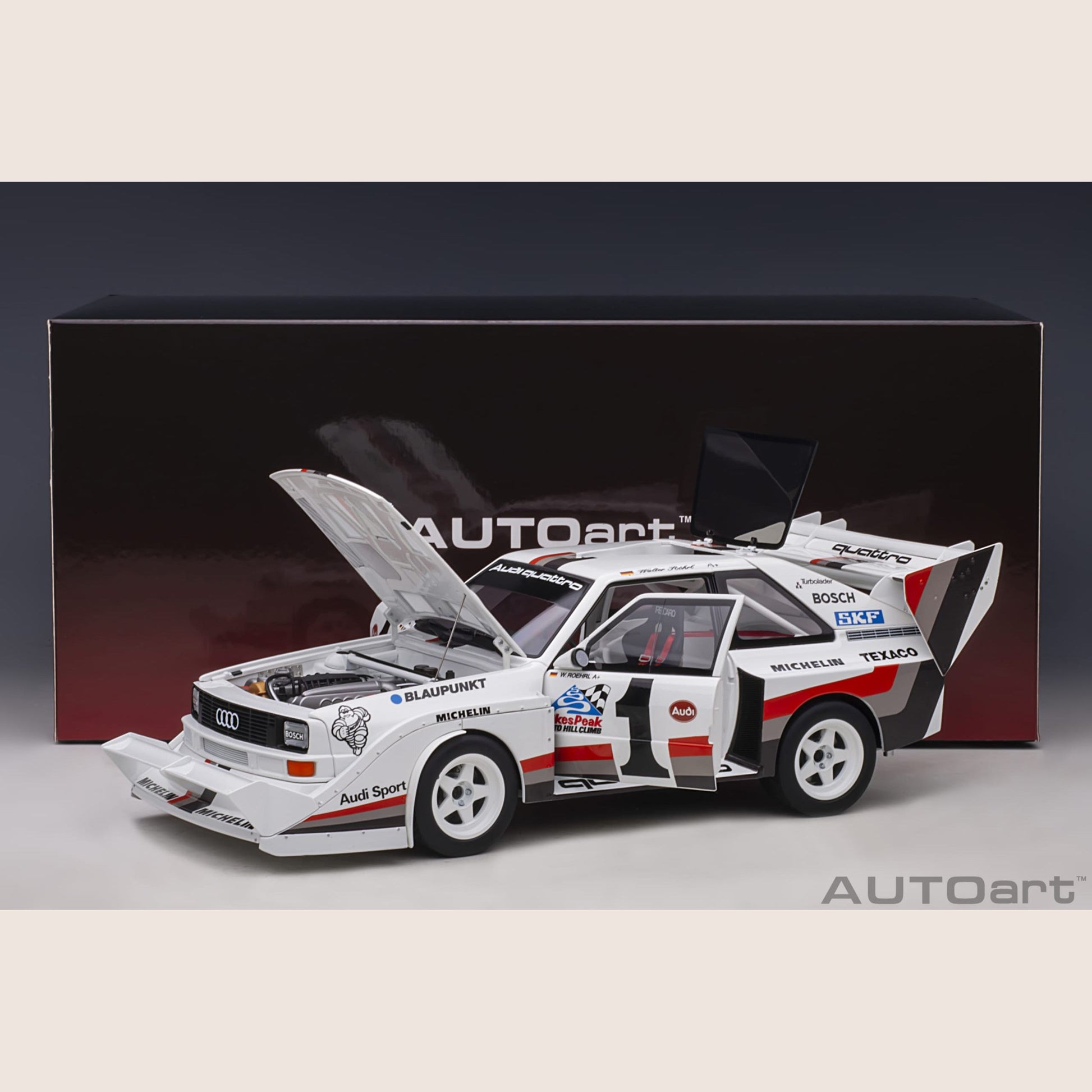 Audi Sport Quattro - Miniature model of the Audi Sport Quattro, a legendary rally car with a powerful engine.