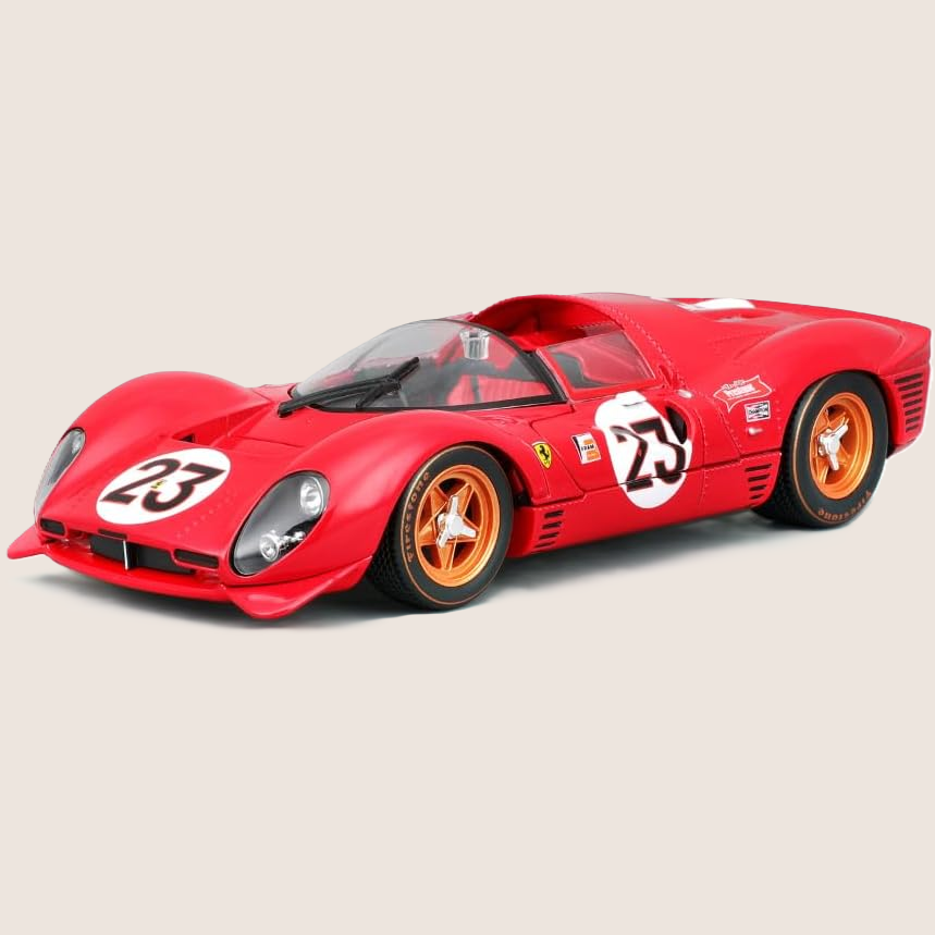 Bburago Ferrari 330 P4 1:24 car model in red with detailed design and authentic Ferrari style