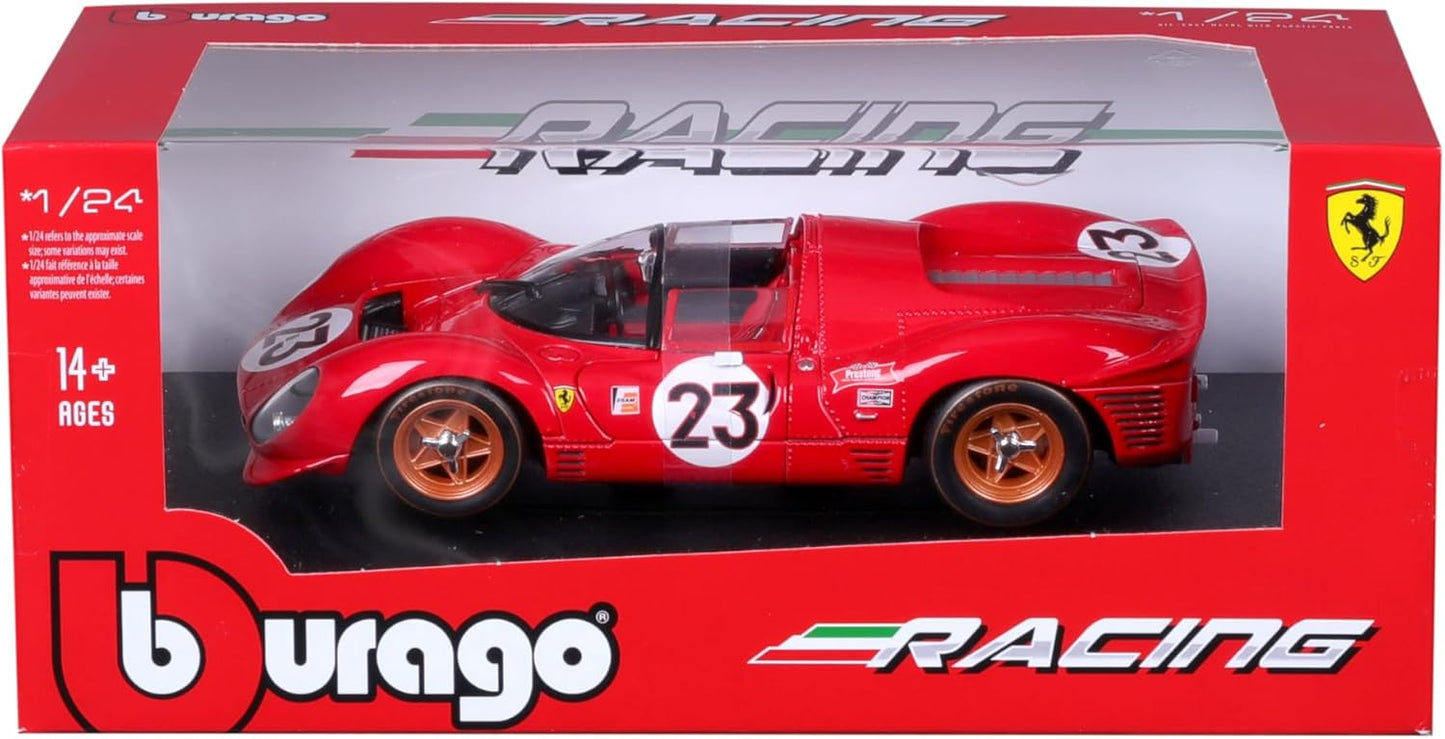 Bburago Ferrari 330 P4 1:24 car model in red with detailed design and authentic Ferrari style