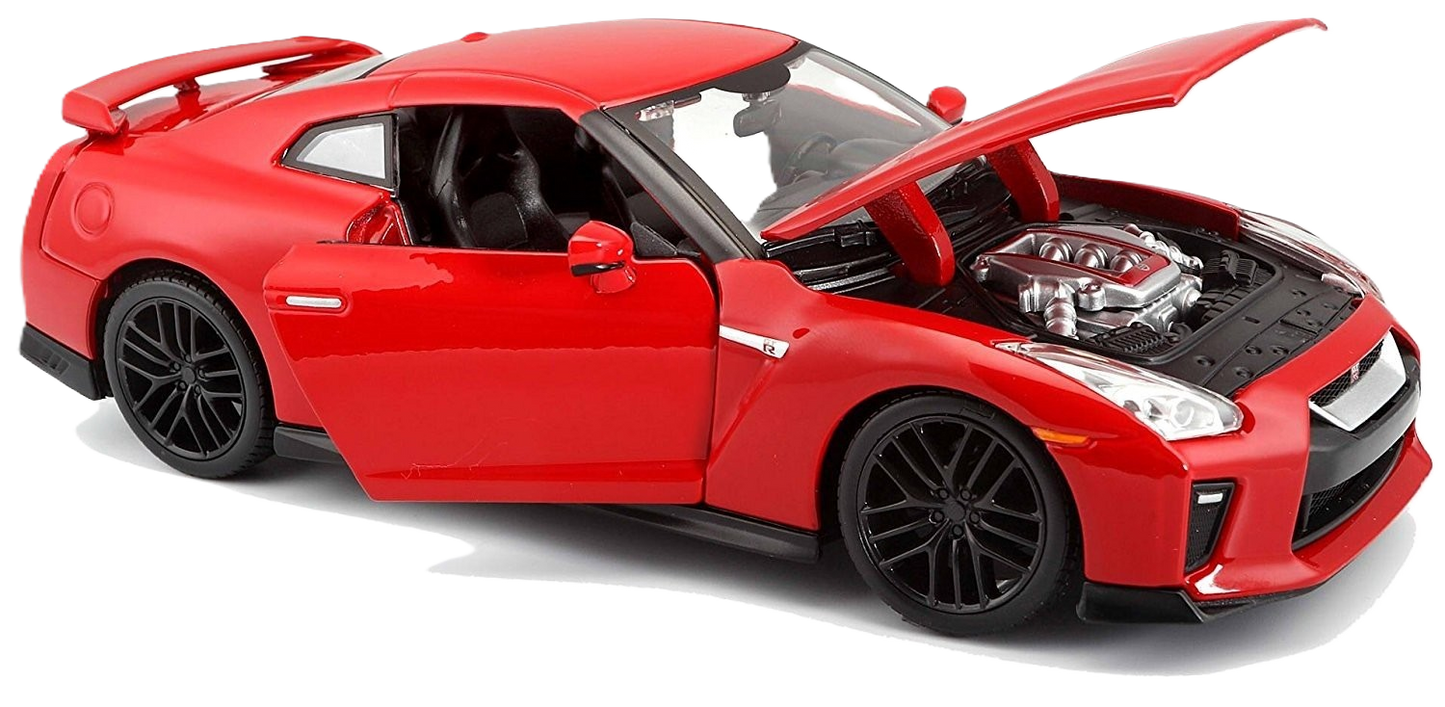 Bburago Nissan GT-R 2017 1:24 scale car model in red with authentic design and detailed bodywork