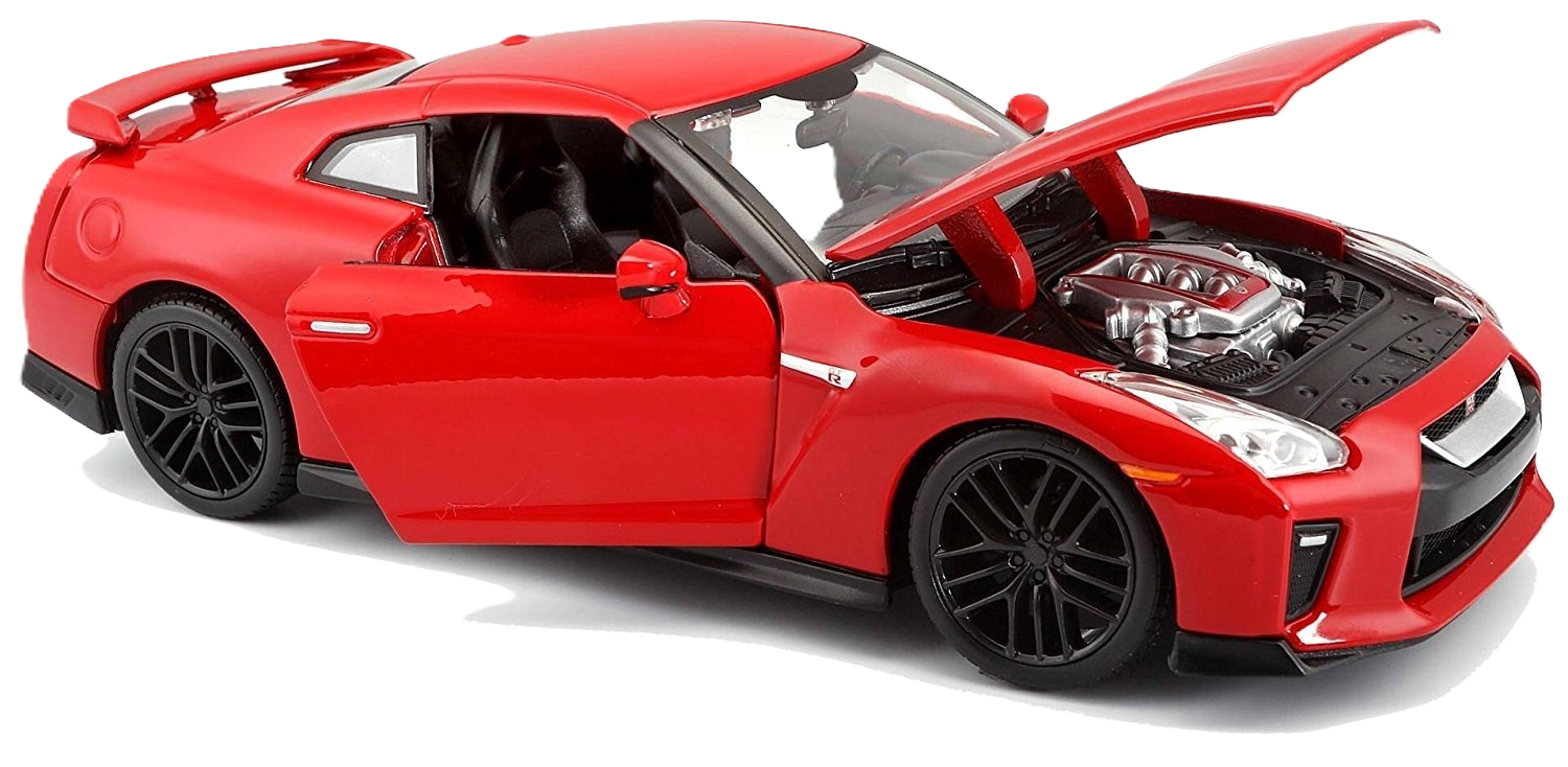 Bburago Nissan GT-R 2017 1:24 scale car model in red with authentic design and detailed bodywork