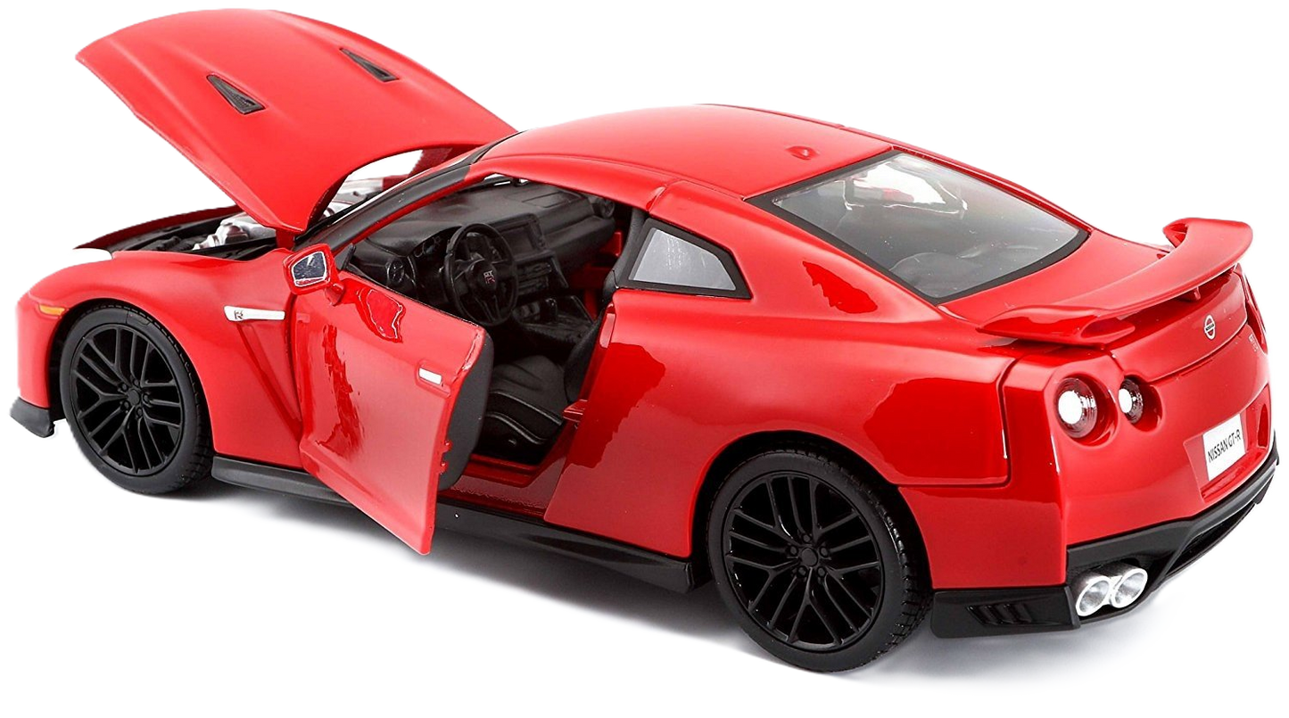 Bburago Nissan GT-R 2017 1:24 scale car model in red with authentic design and detailed bodywork