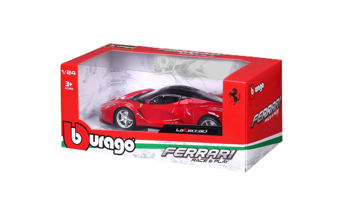Bburago Ferrari LaFerrari 1:18 car model in red with detailed design and authentic Ferrari style