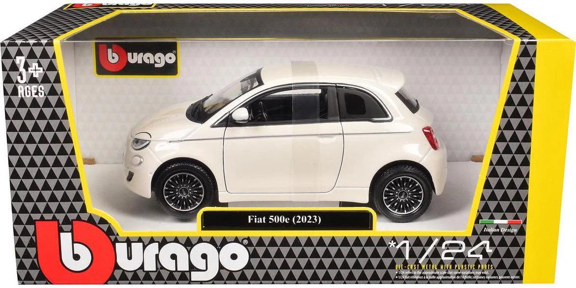 Bburago Fiat 500e 1:24 model car with detailed bodywork and realistic interior