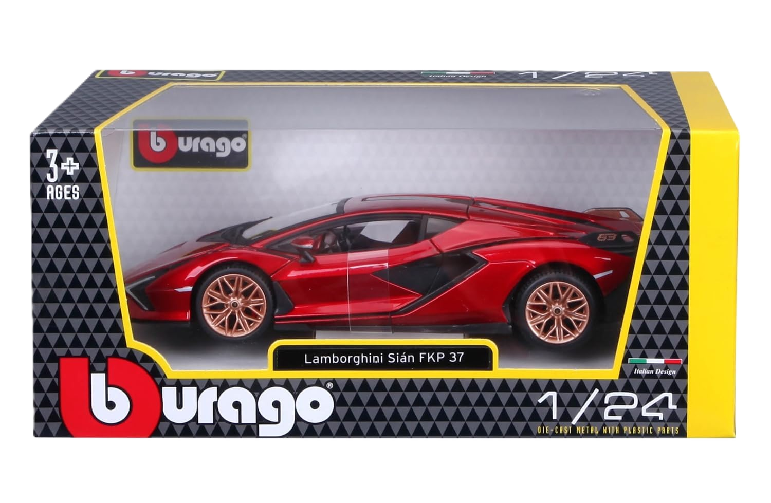 Bburago Lamborghini Sián FKP 37 1:24 car model in red with detailed and authentic Lamborghini design
