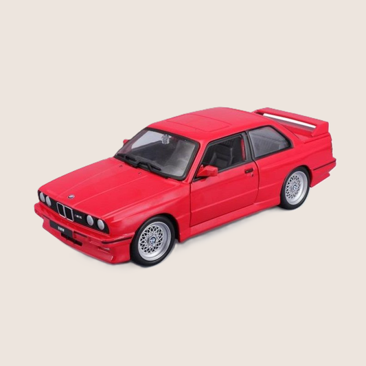 Bburago BMW M3 E30 1988 1:24 car model in red with detailed design and realistic details