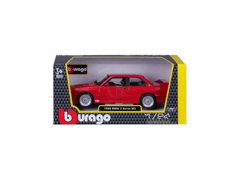 Bburago BMW M3 E30 1988 1:24 car model in red with detailed design and realistic details