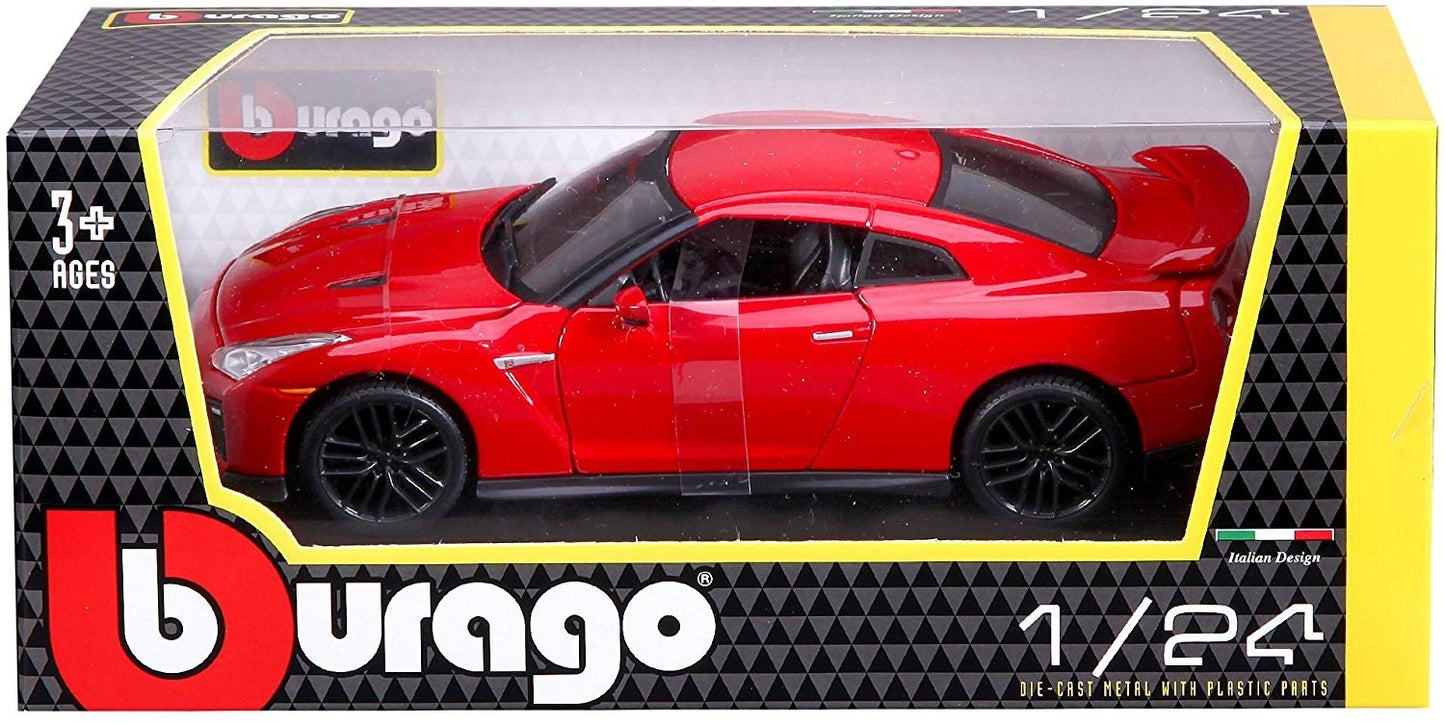Bburago Nissan GT-R 2017 1:24 scale car model in red with authentic design and detailed bodywork