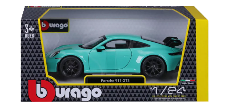 Bburago Porsche 911 GT3 2021 1:24 car model in blue with detailed and authentic Porsche design