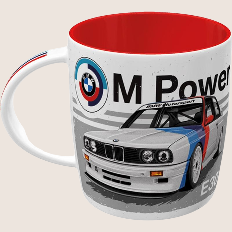 BMW M Power mug with E30 M3 design in ceramic and classic M logo