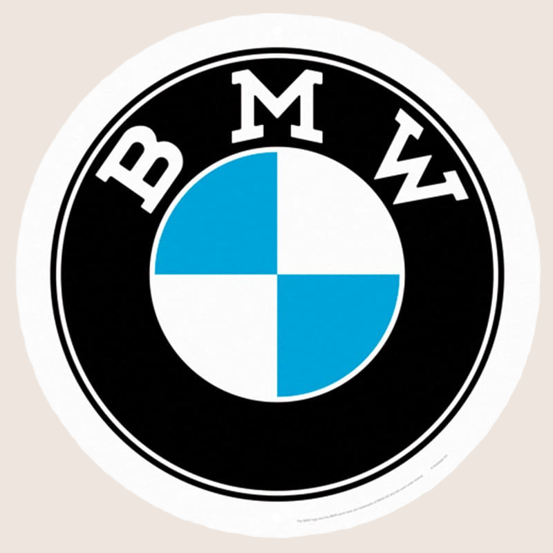 BMW round metal logo sign with classic BMW design