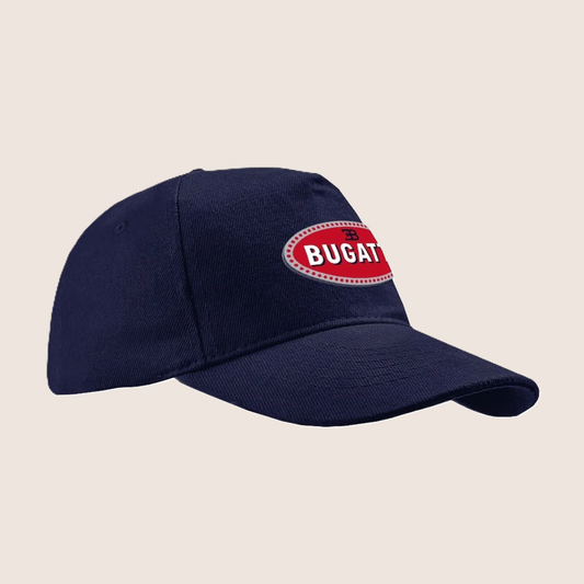 Blue Bugatti baseball cap with embroidered Macaron logo and adjustable fit