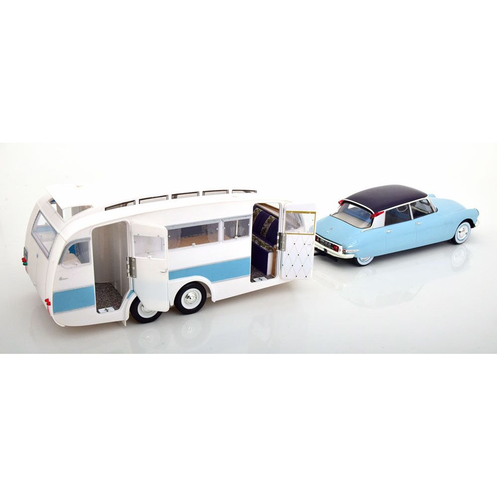 Citroen DS 19 1959 + Caravane 1:18 Norev - Detailed model of the Citroën DS 19 from 1959 with a matching caravan.