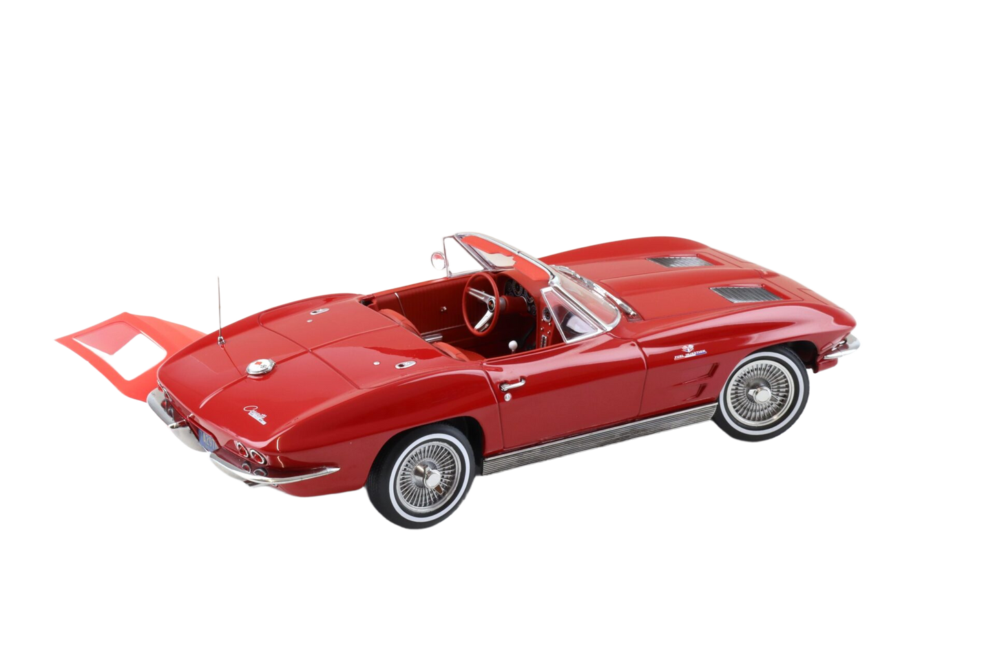 Chevrolet Corvette Stingray Convertible 1963 1:18 scale model in Riverside Red from Norev with detailed bodywork and realistic interior